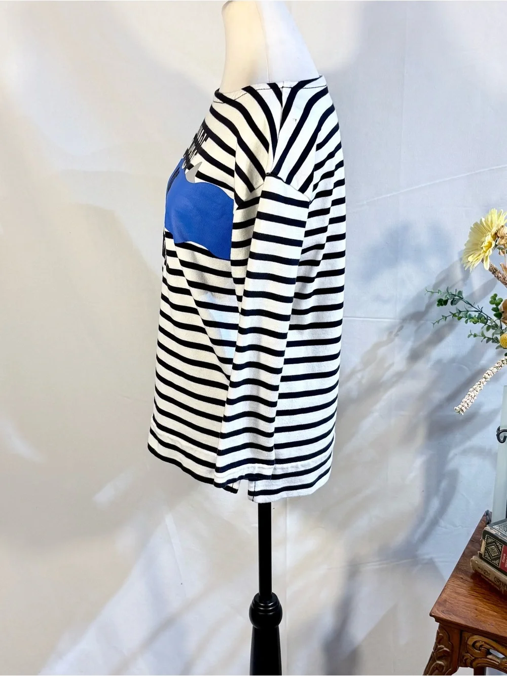 💥Kate Spade Beware of Sharks Breton Stripe Sparkle Graphic Cotton Top Sz S🧡